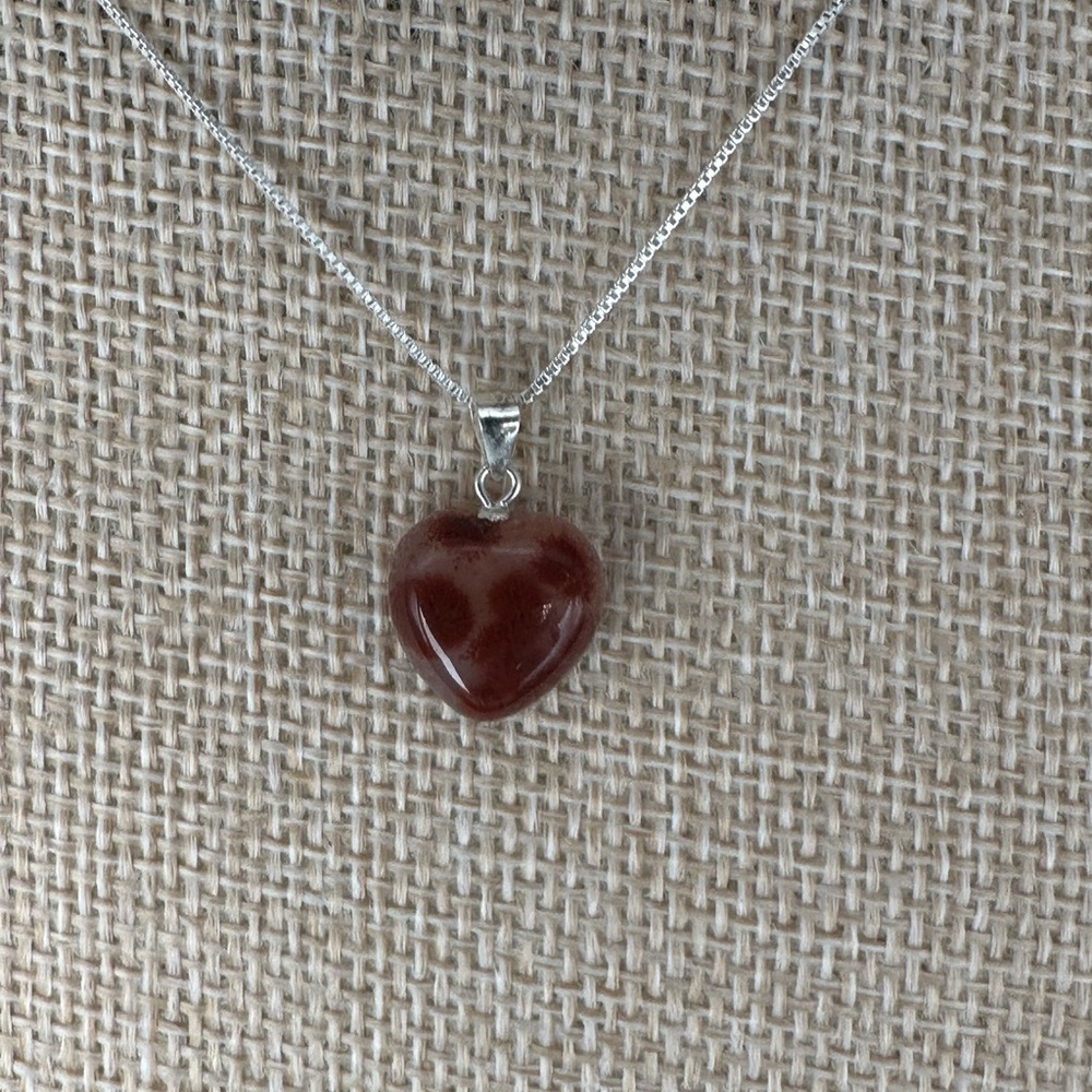 Heart-Shaped Cinnabar in Agate Pendant Necklace on Sterling Silver Bail & Chain - Picture 12 of 12